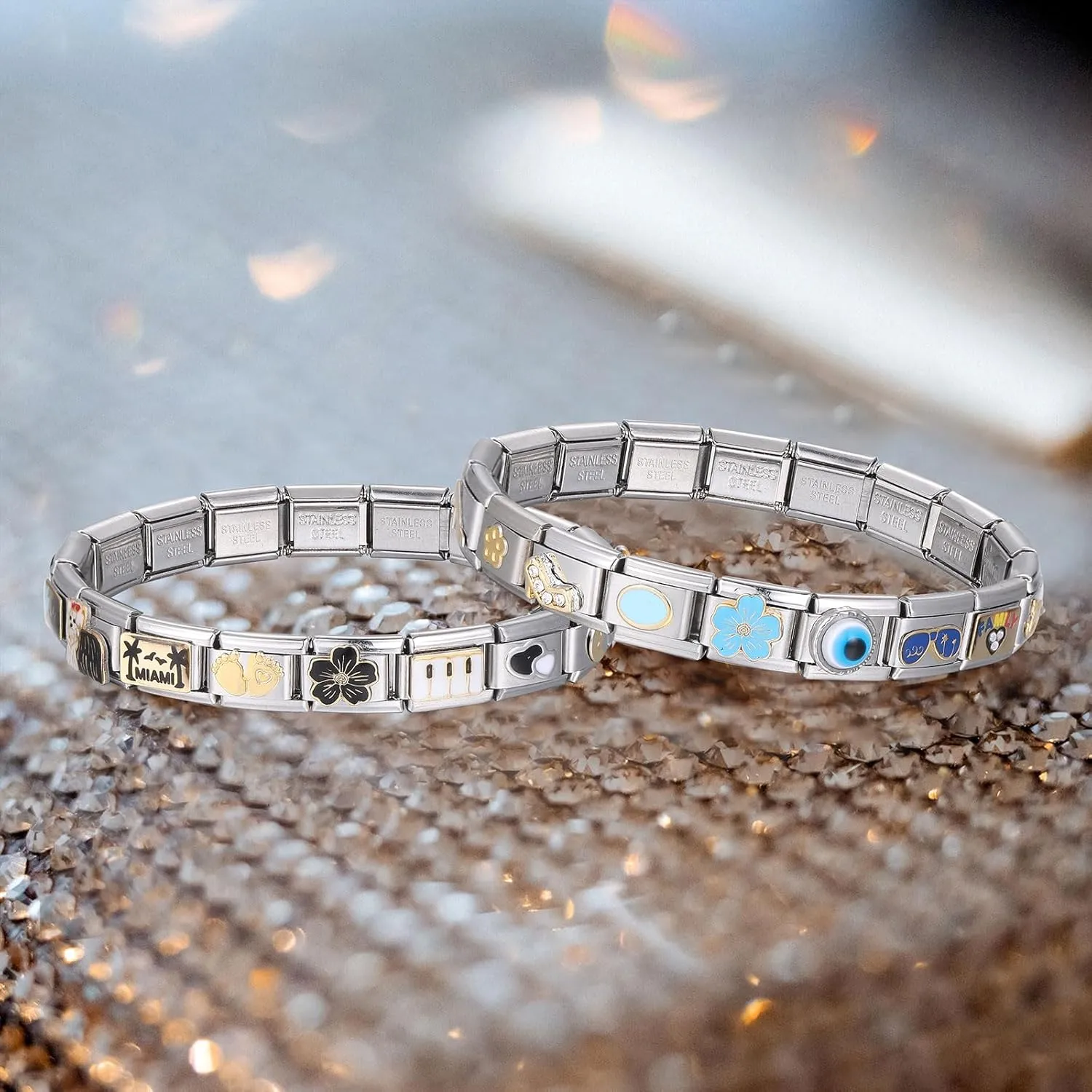 Italian Charms Bracelet Sets with 1Pcs Starter Brascelet 9Pcs Charms 9mm Italian Modular Charm Bracelet DIY Module Jewelry Gifts