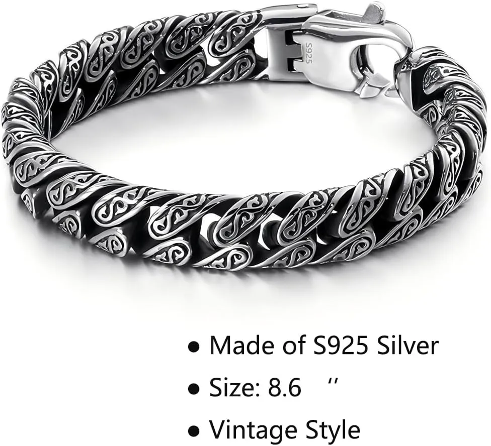Italian Handmade Sterling Silver Mens Bracelets | Solid S925 Chain Bracelets | Men's Silver Bracelet Gift for Dad, Boyfriend, Son, My Man