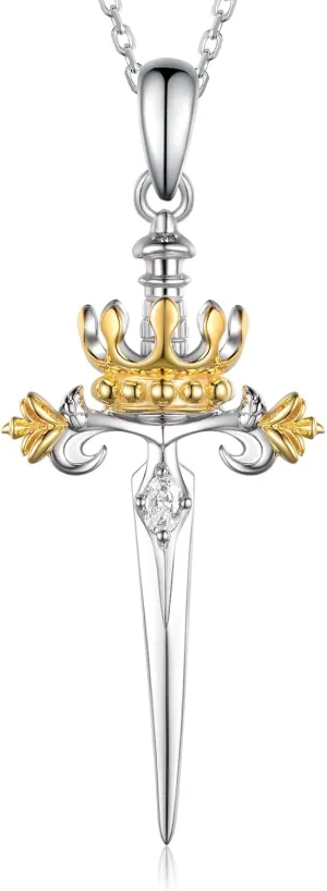 Italian Horn/Sword/Lotus/Mountain/Book/Key Necklace for Women Sterling Silver Gold Crown Necklace Gold Jewelry for Women