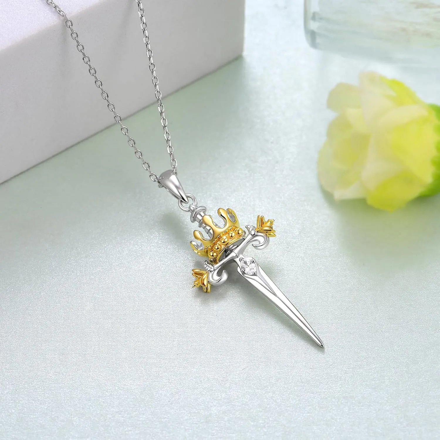 Italian Horn/Sword/Lotus/Mountain/Book/Key Necklace for Women Sterling Silver Gold Crown Necklace Gold Jewelry for Women