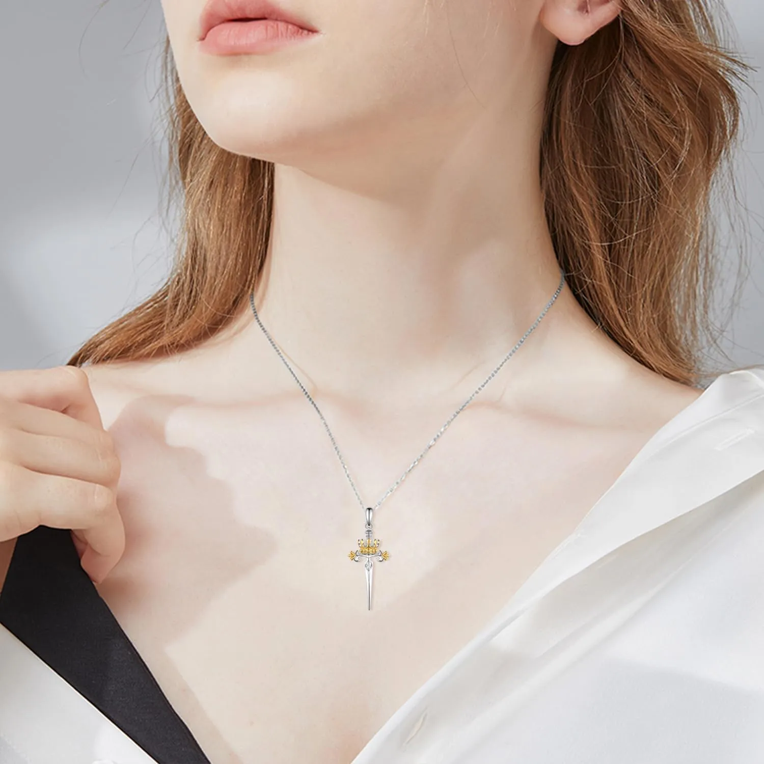Italian Horn/Sword/Lotus/Mountain/Book/Key Necklace for Women Sterling Silver Gold Crown Necklace Gold Jewelry for Women