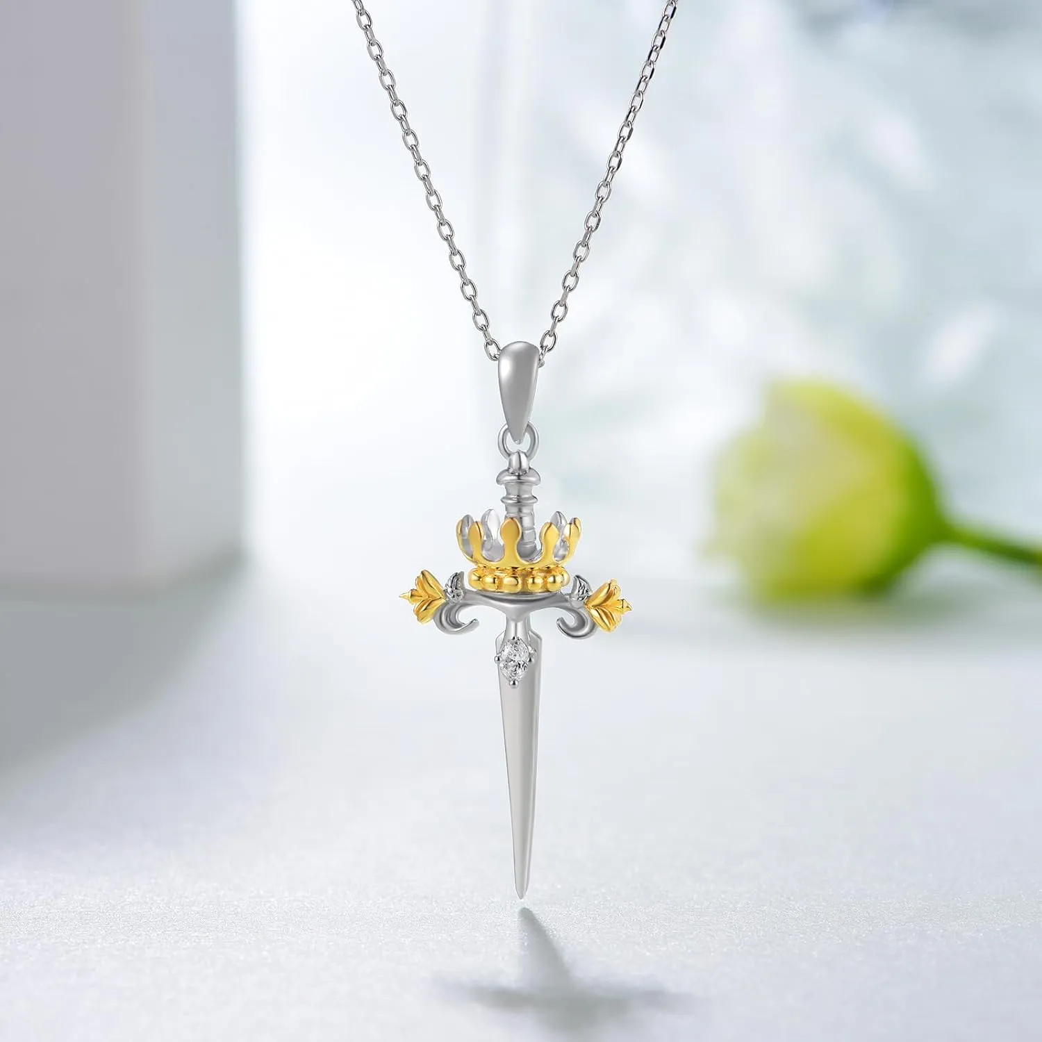 Italian Horn/Sword/Lotus/Mountain/Book/Key Necklace for Women Sterling Silver Gold Crown Necklace Gold Jewelry for Women