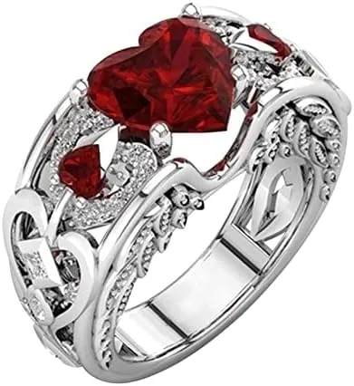 Iumer Women Heart Ring Inlaid with Artificial Sapphire with Rhinestone Ring Seablue Rings Fashion Jewelry Gift
