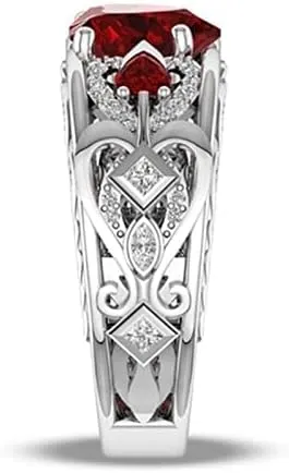 Iumer Women Heart Ring Inlaid with Artificial Sapphire with Rhinestone Ring Seablue Rings Fashion Jewelry Gift