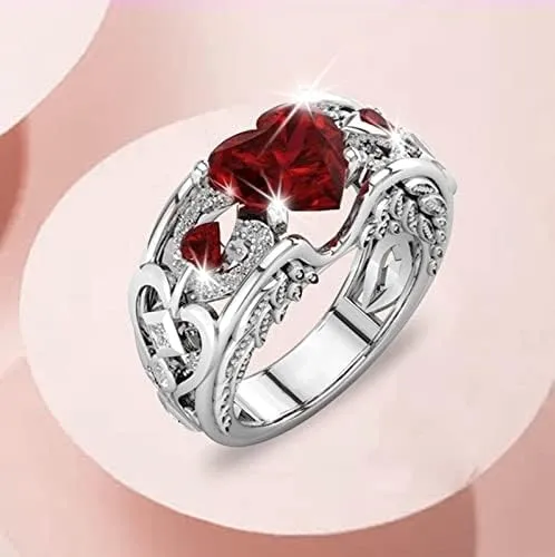 Iumer Women Heart Ring Inlaid with Artificial Sapphire with Rhinestone Ring Seablue Rings Fashion Jewelry Gift