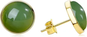 Jade Stud Earrings for Women, Natural Real Green Jade 14k Yellow Gold Plated Sterling Silver Hypoallergenic Earrings, Christmas Jewelry Gifts for Wife Mom