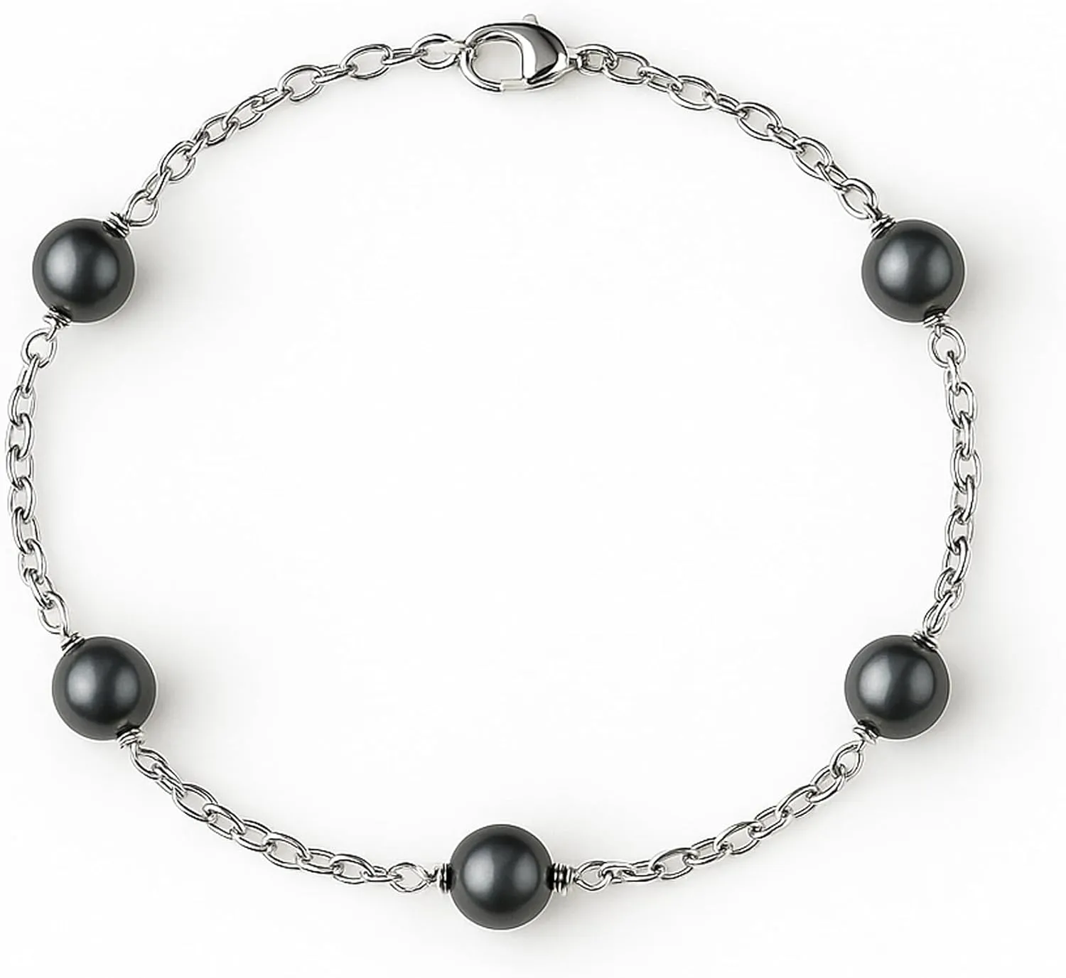 Japanese 6mm Black Akoya Cultured Pearl Minimalist Bracelet Jewelry Sterling Silver Link Bracelet with Certification Gift Box