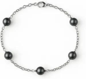 Japanese 6mm Black Akoya Cultured Pearl Minimalist Bracelet Jewelry Sterling Silver Link Bracelet with Certification Gift Box