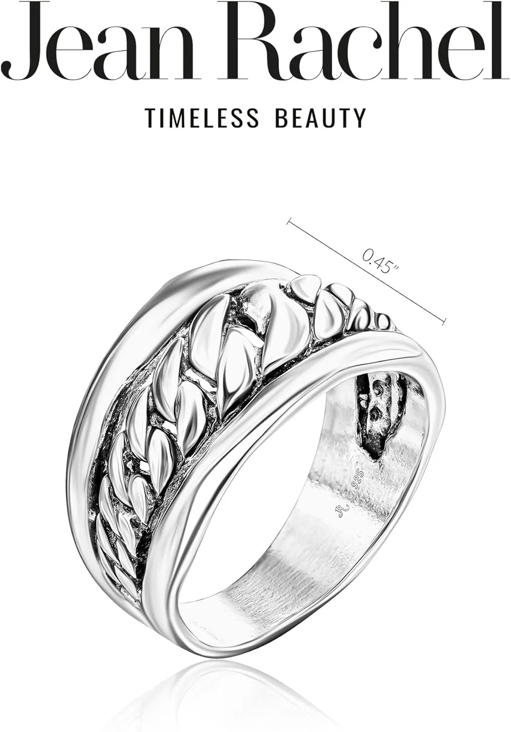 JEAN RACHEL JEWELRY 925 Sterling Silver Ring - Curb Chain Vintage Design - Hypoallergenic, Lead & Nickel Free Jewelry - Artisan Handcrafted Statement Rings for Women