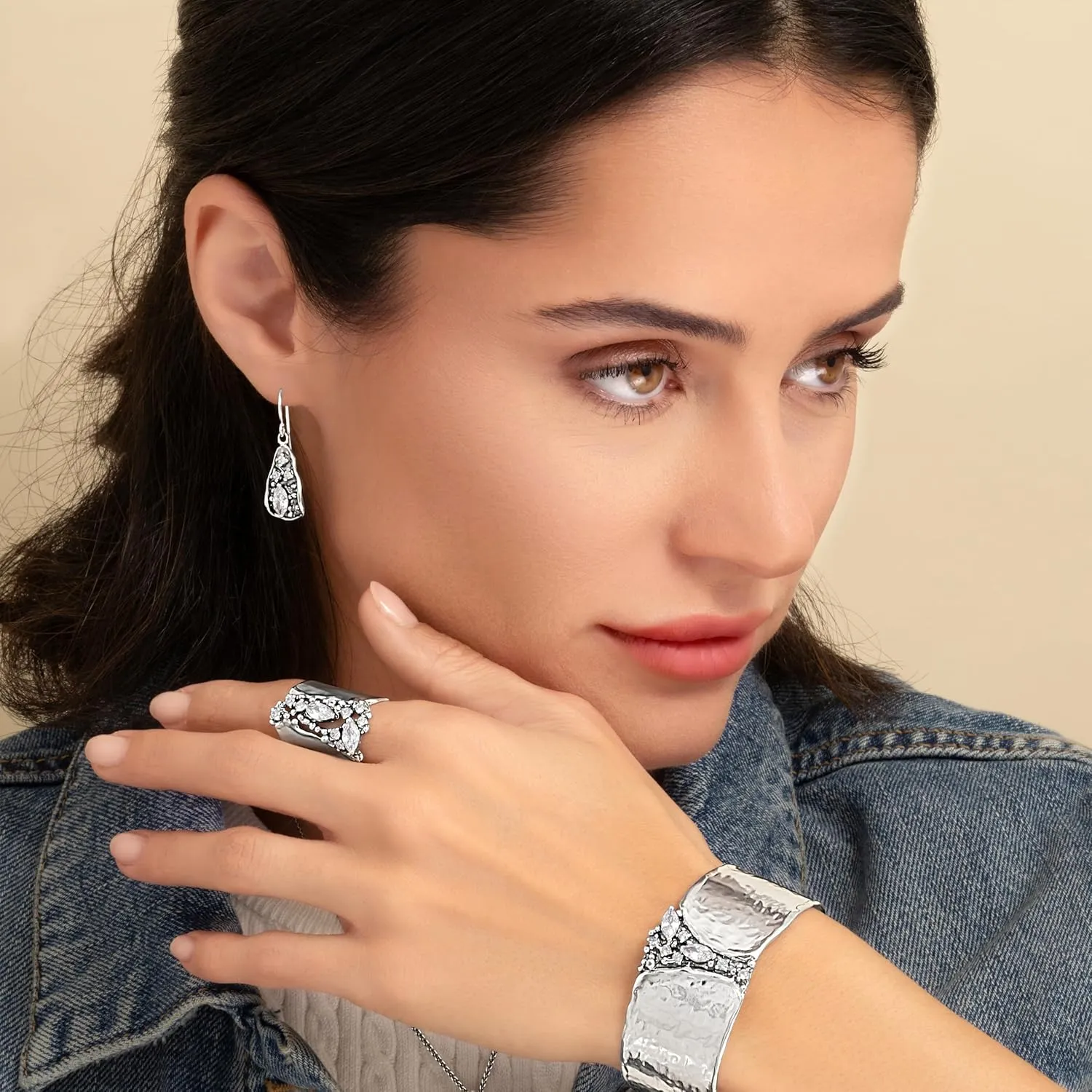 JEAN RACHEL JEWELRY 925 Sterling Silver Ring - Shield Ring with Cubic Zirconia - Vintage Design Statement Rings for Women - Hypoallergenic, Lead & Nickel Free Jewelry Artisan Handcrafted Collection