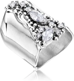 JEAN RACHEL JEWELRY 925 Sterling Silver Ring - Shield Ring with Cubic Zirconia - Vintage Design Statement Rings for Women - Hypoallergenic, Lead & Nickel Free Jewelry Artisan Handcrafted Collection