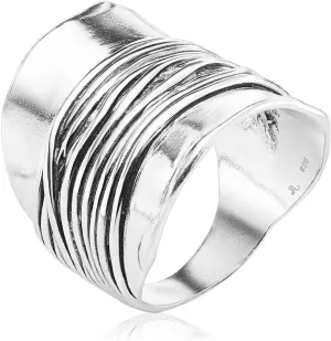 JEAN RACHEL JEWELRY 925 Sterling Silver Ring - Wide Shield Ring with Wire Wrap Center Vintage Design - Hypoallergenic, Lead & Nickel Free Jewelry - Artisan Handcrafted Statement Rings for Women