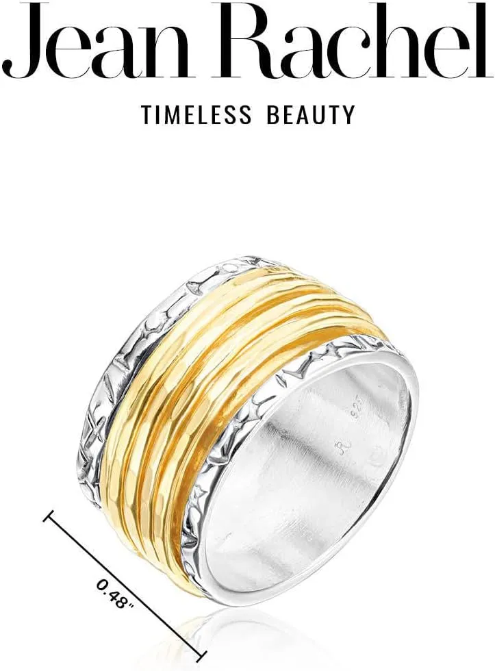 JEAN RACHEL JEWELRY 925 Sterling Silver Ring with 5 One Micron 14K Gold Plated Sterling Silver Rotating Spinner Rings - Artisan Handcrafted Vintage Design Hypoallergenic, Lead & Nickel Free Jewelry