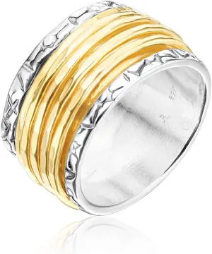 JEAN RACHEL JEWELRY 925 Sterling Silver Ring with 5 One Micron 14K Gold Plated Sterling Silver Rotating Spinner Rings - Artisan Handcrafted Vintage Design Hypoallergenic, Lead & Nickel Free Jewelry