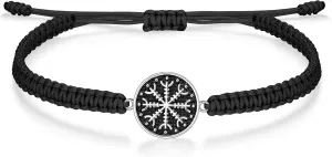 J.Endar Viking Compass Bracelet for Men 925 Sterling Silver Cord Bracelet for Women Handmade Braided Filigree Adjustable Norse Vintage Jewelry Gift