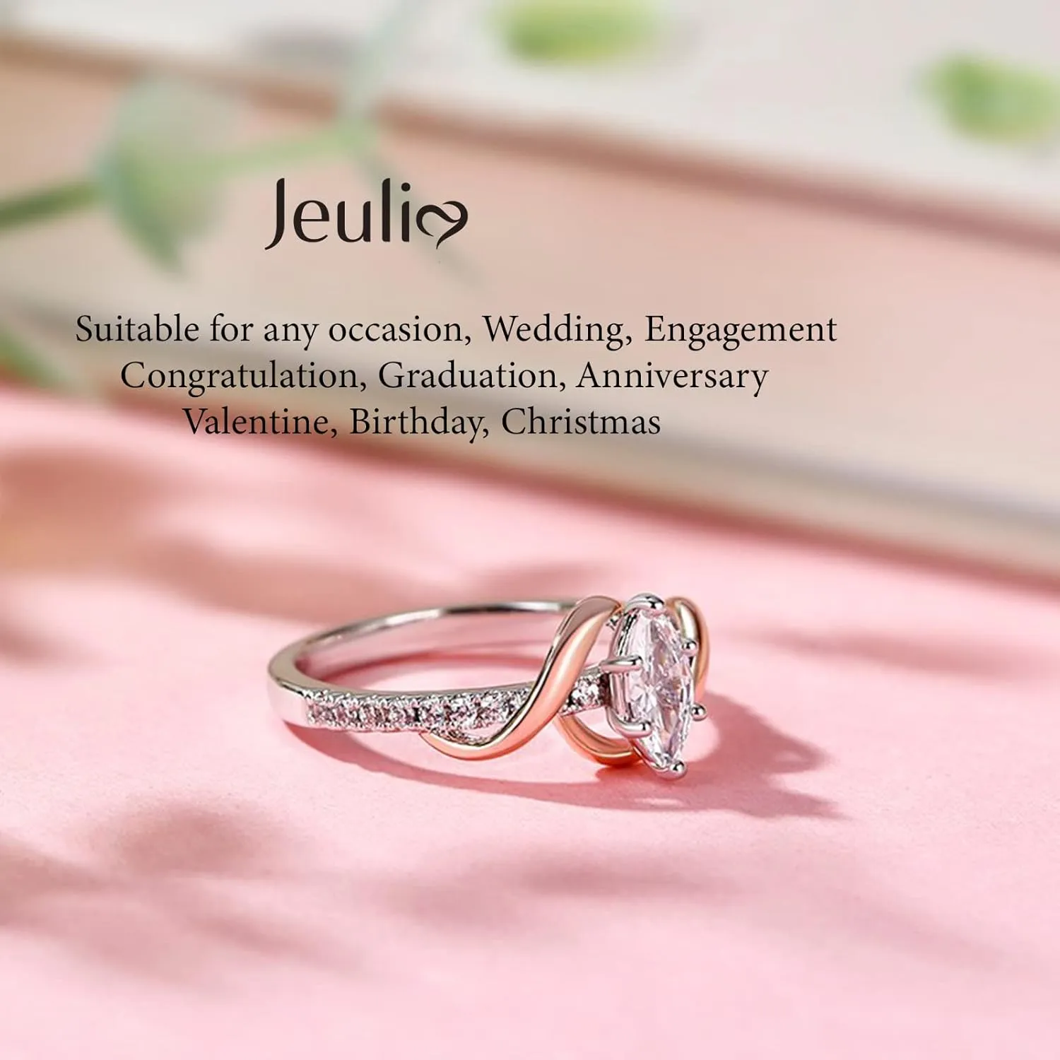 Jeulia "An Encounter with Myself Marquise Cut Sterling Silver Ring Engagement Anniversary Promise Ring Valentine's Day Gift With Jewelry Box for Women