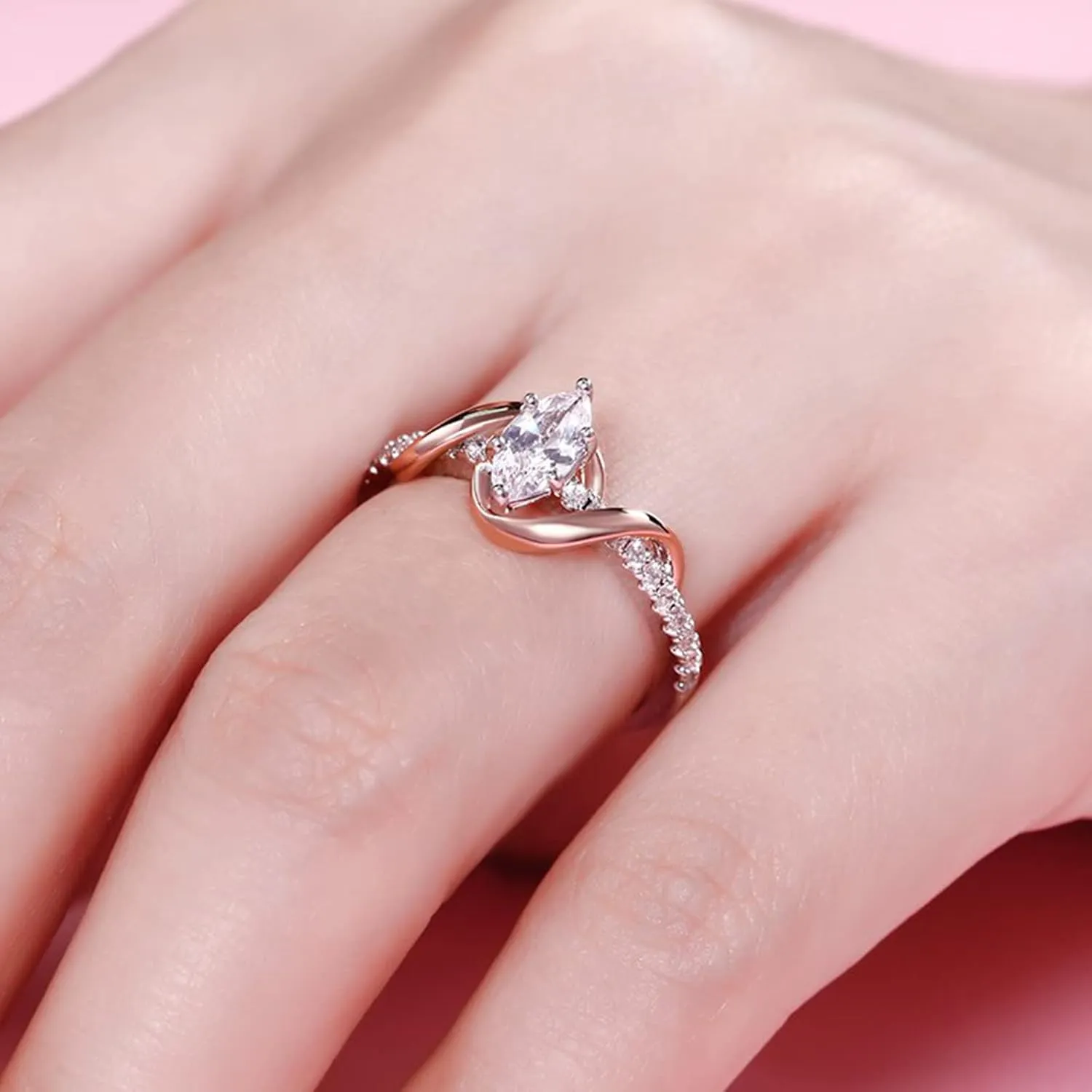 Jeulia "An Encounter with Myself Marquise Cut Sterling Silver Ring Engagement Anniversary Promise Ring Valentine's Day Gift With Jewelry Box for Women