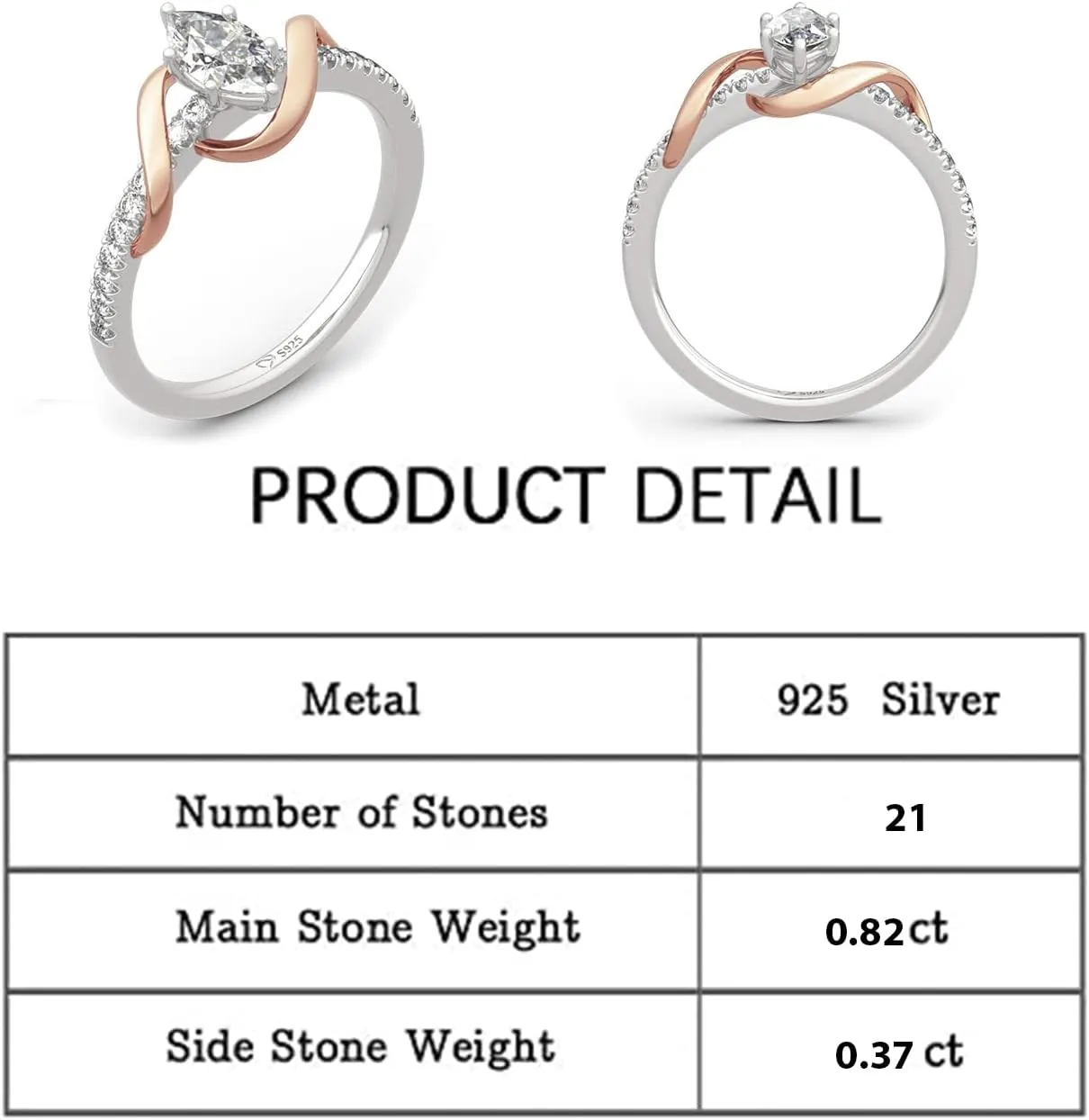 Jeulia "An Encounter with Myself Marquise Cut Sterling Silver Ring Engagement Anniversary Promise Ring Valentine's Day Gift With Jewelry Box for Women
