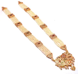 Jewar Necklace Layered Onyx Crystal Beads Gold Plated Pearl Polki Ad Cz Multi Stones Gold Tone Meena Work With Matching Earrings Long Jewelry Set For Women (Queen's Necklace)