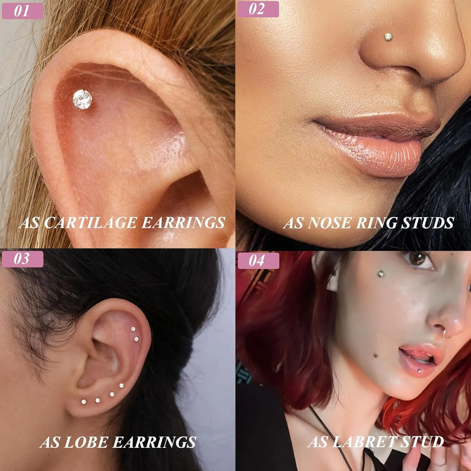 Jewdreamer 14K Gold Plated Threadless Nose Studs CZ Nose Rings for Women Men 316L Surgical Steel Labret Studs Lip Rings Push in Flat Back Stud Earrings CZ Nose Nostril Tragus Helix Piercing Jewelry Hypoallergenic 20G 18G