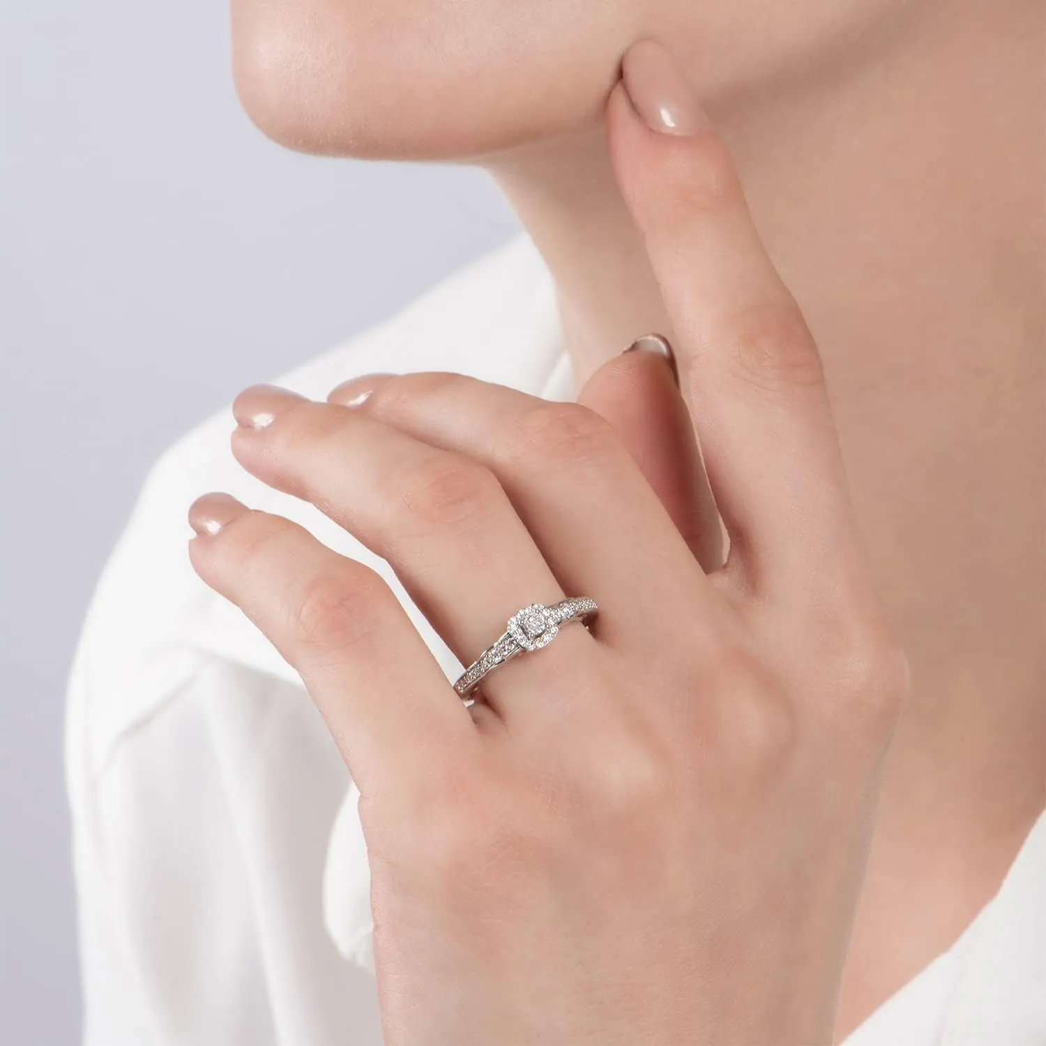 Jewelili Enchanted Disney Fine Jewelry 10K White and Rose Gold 1/4 Cttw Natural White Diamond Ariel Promise Ring
