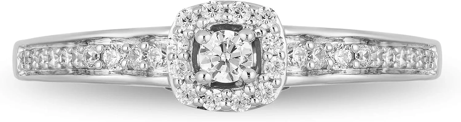 Jewelili Enchanted Disney Fine Jewelry 10K White and Rose Gold 1/4 Cttw Natural White Diamond Ariel Promise Ring
