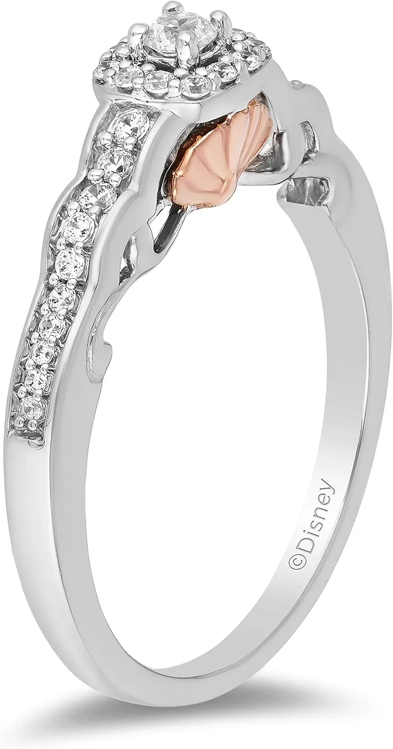 Jewelili Enchanted Disney Fine Jewelry 10K White and Rose Gold 1/4 Cttw Natural White Diamond Ariel Promise Ring