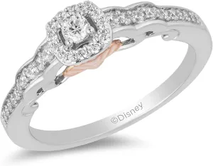 Jewelili Enchanted Disney Fine Jewelry 10K White and Rose Gold 1/4 Cttw Natural White Diamond Ariel Promise Ring