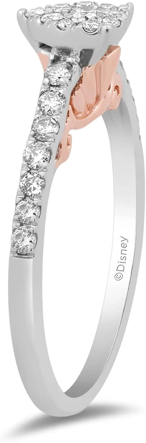 Jewelili Enchanted Disney Fine Jewelry 10K White Gold and Rose Gold 1/3 Cttw Diamond Ariel Shell Bridal Ring