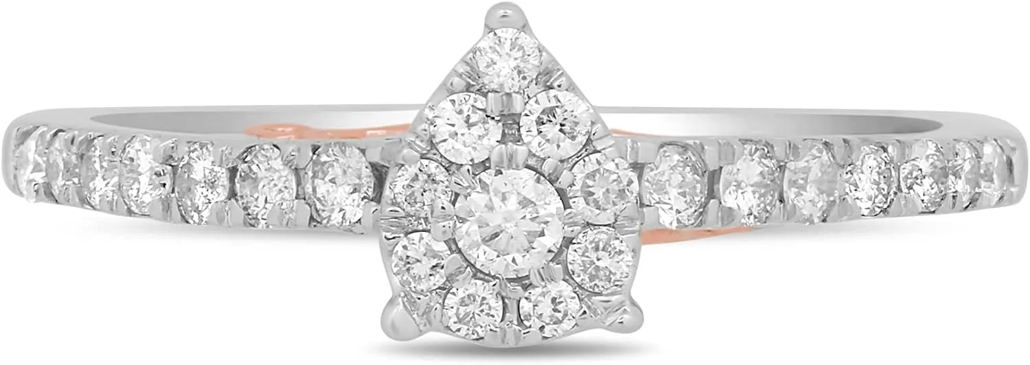 Jewelili Enchanted Disney Fine Jewelry 10K White Gold and Rose Gold 1/3 Cttw Diamond Ariel Shell Bridal Ring