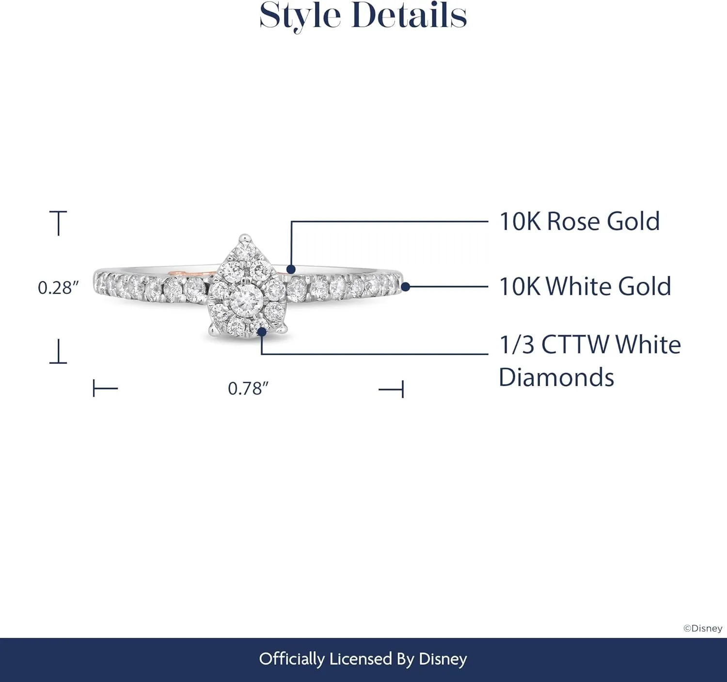 Jewelili Enchanted Disney Fine Jewelry 10K White Gold and Rose Gold 1/3 Cttw Diamond Ariel Shell Bridal Ring