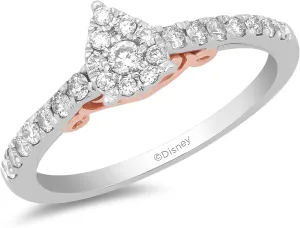 Jewelili Enchanted Disney Fine Jewelry 10K White Gold and Rose Gold 1/3 Cttw Diamond Ariel Shell Bridal Ring
