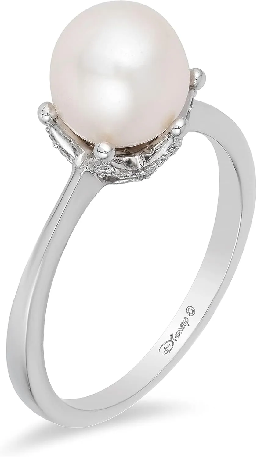 Jewelili Enchanted Disney Fine Jewelry Sterling Silver 1/10 CTTW Diamond Ariel Disney Ring