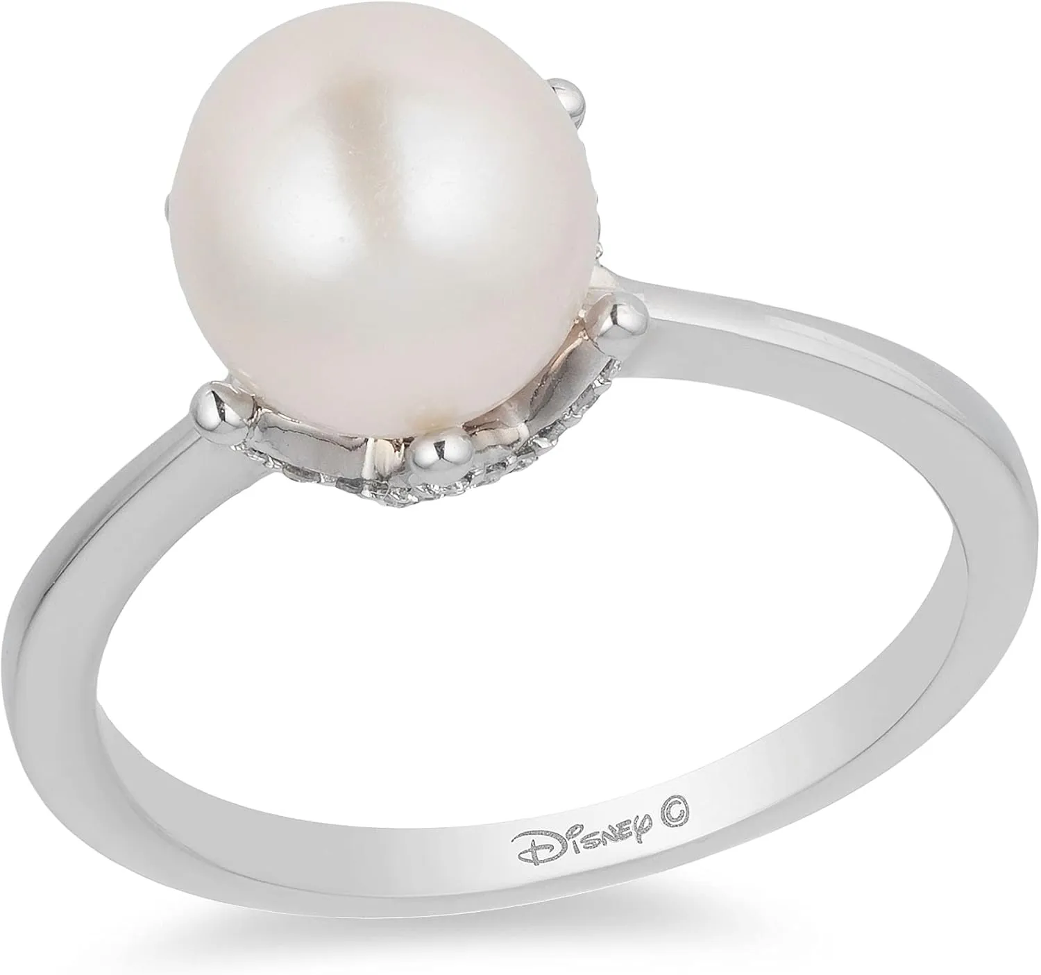 Jewelili Enchanted Disney Fine Jewelry Sterling Silver 1/10 CTTW Diamond Ariel Disney Ring