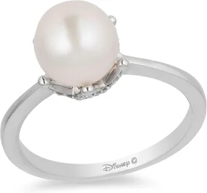 Jewelili Enchanted Disney Fine Jewelry Sterling Silver 1/10 CTTW Diamond Ariel Disney Ring