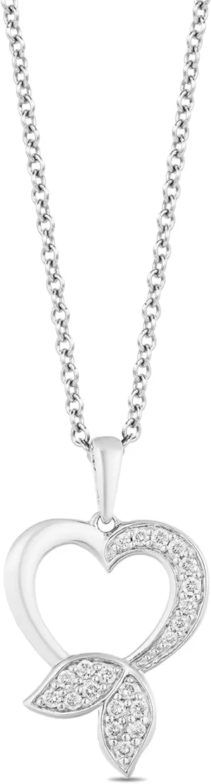 Jewelili Enchanted Disney Fine Jewelry Sterling Silver 1/5 CTTW Natural White Diamond Ariel Pendant Necklace, 18" Rope Chain