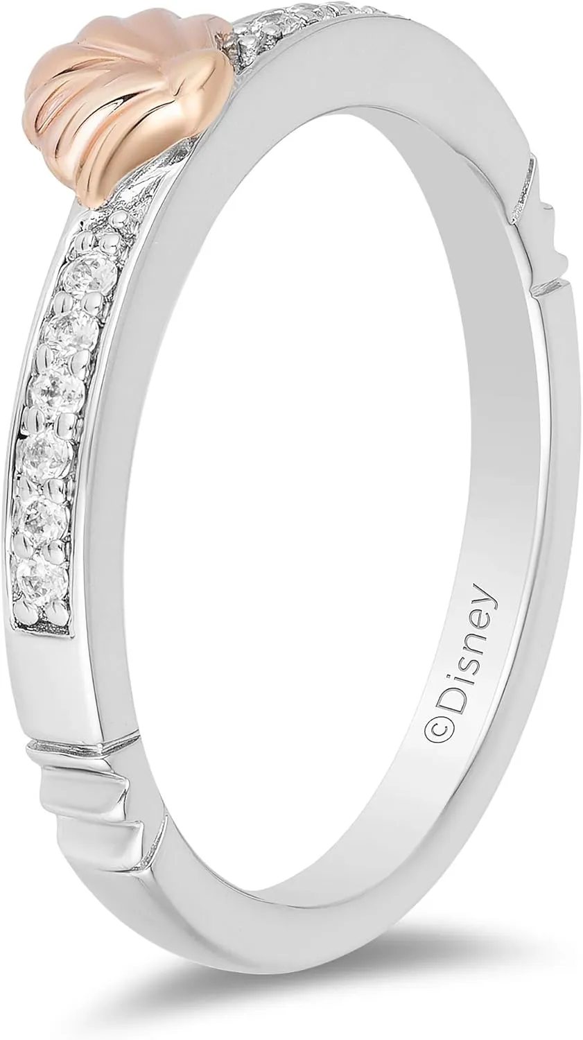 Jewelili Enchanted Disney Fine Jewelry Sterling Silver and 10K Rose Gold 1/10 CTTW Diamond Ariel Ring