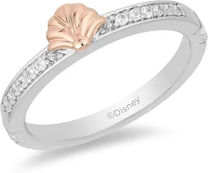 Jewelili Enchanted Disney Fine Jewelry Sterling Silver and 10K Rose Gold 1/10 CTTW Diamond Ariel Ring
