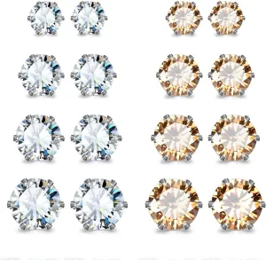 JewelrieShop Earrings Studs Set for Women Stainless Steel CZ Ball Faux Pearl Hoop Hypoallergenic Silver Multiple Ear Stud Earing for Men