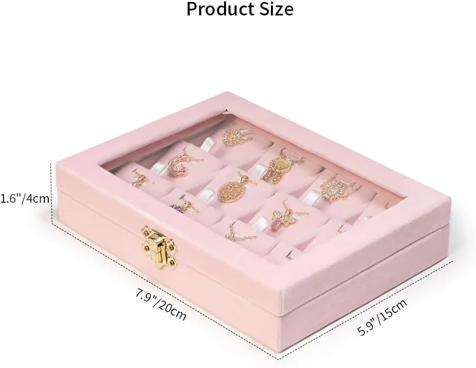 Jewelry Box Necklace Organizer Tray Necklace display Case for Storage, Jewelry Display Tray 12 Slot, Pendant Holder for Women (Pink, Velvet)