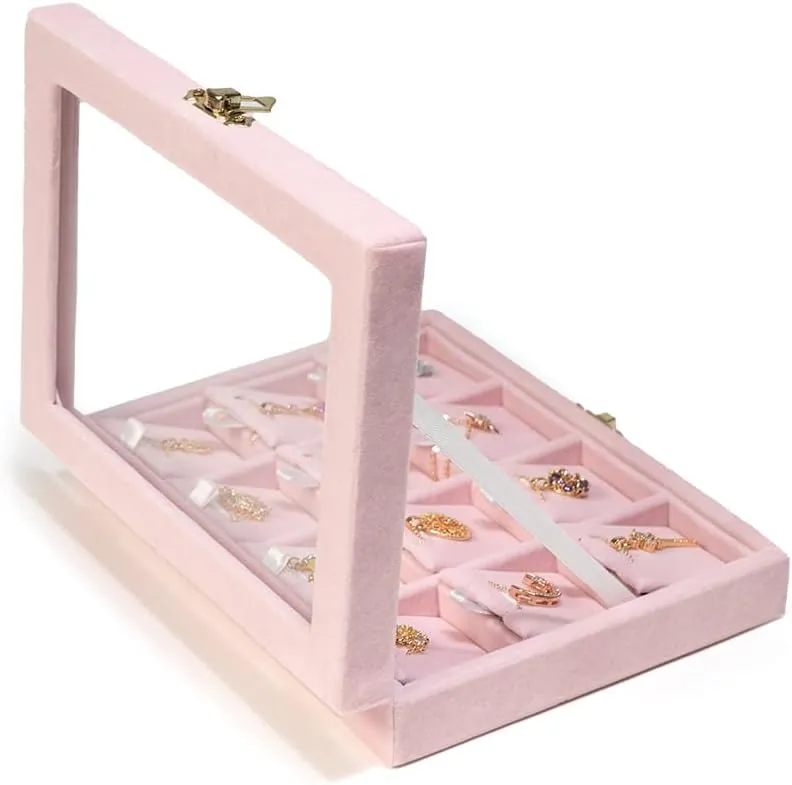 Jewelry Box Necklace Organizer Tray Necklace display Case for Storage, Jewelry Display Tray 12 Slot, Pendant Holder for Women (Pink, Velvet)