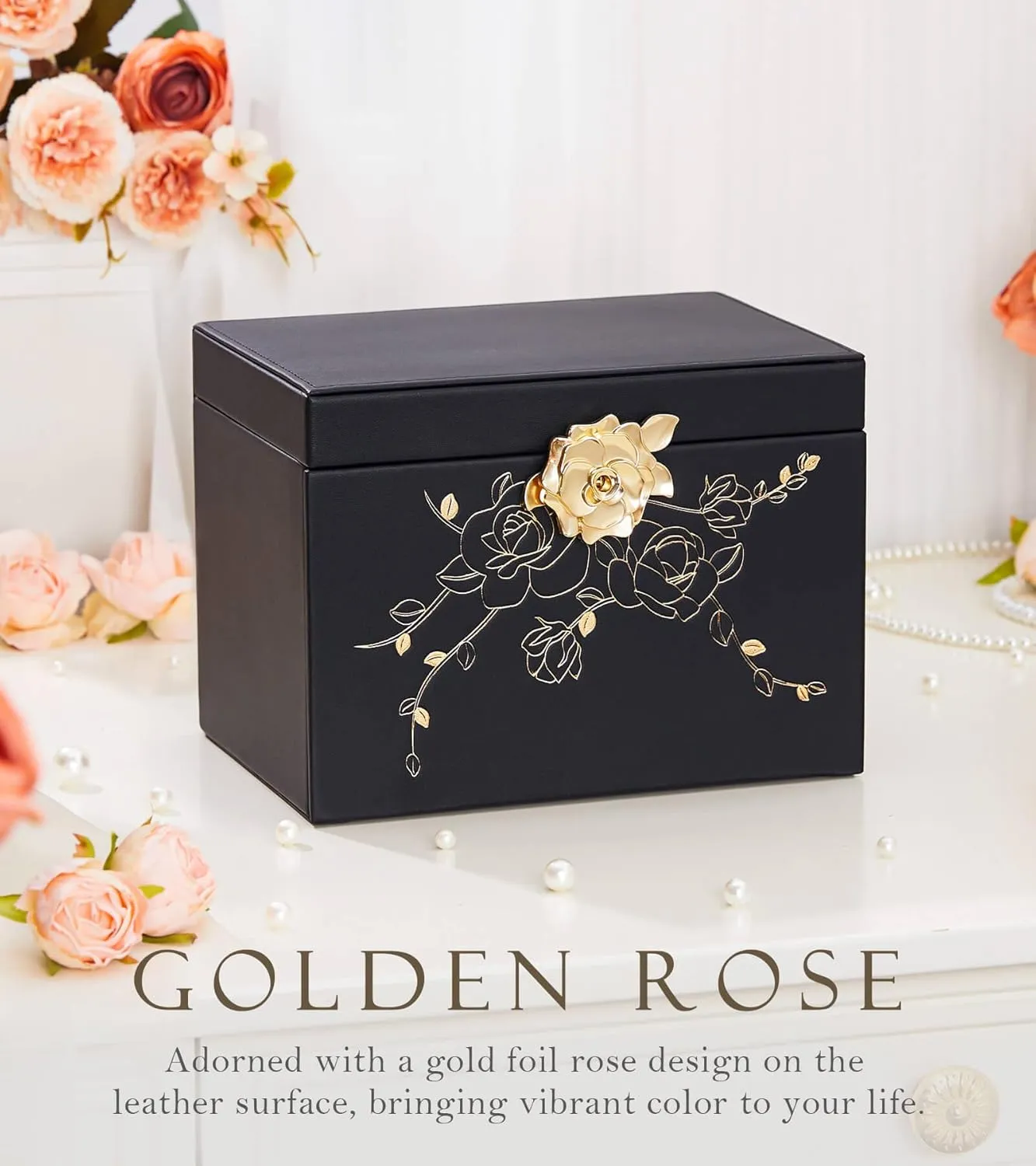 Jewelry Box with Lock for Girls: Jewelry Organizer for Dresser - 3-Drawer Earrings Storage Girls Women Gift (Black)