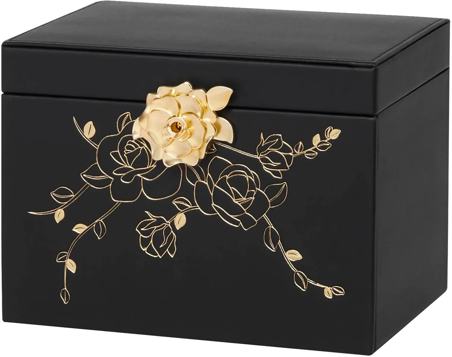 Jewelry Box with Lock for Girls: Jewelry Organizer for Dresser - 3-Drawer Earrings Storage Girls Women Gift (Black)