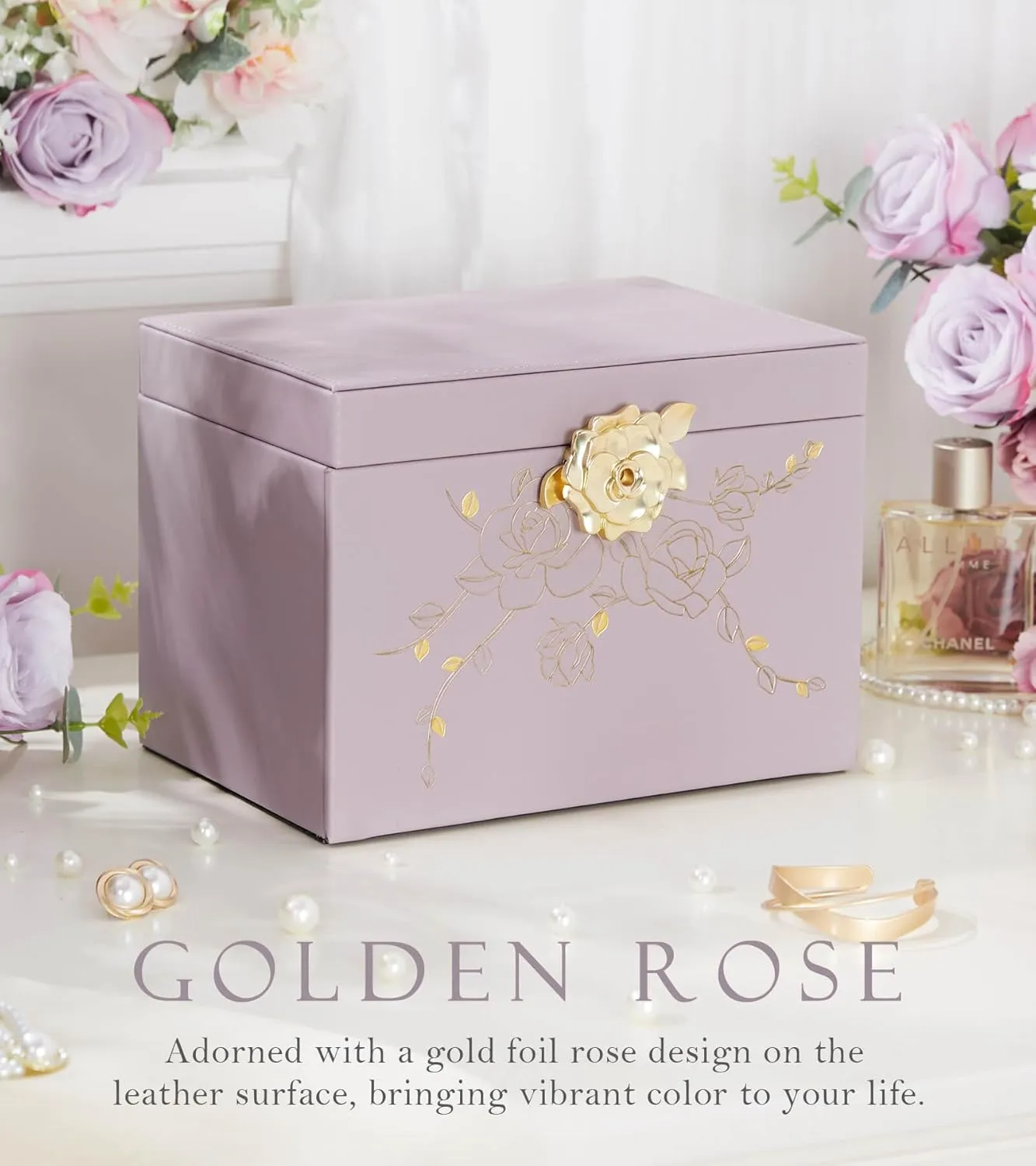Jewelry Box with Lock for Girls: Jewelry Organizer for Dresser - 3-Drawer Earrings Storage Girls Women Gift (Grey Purple)