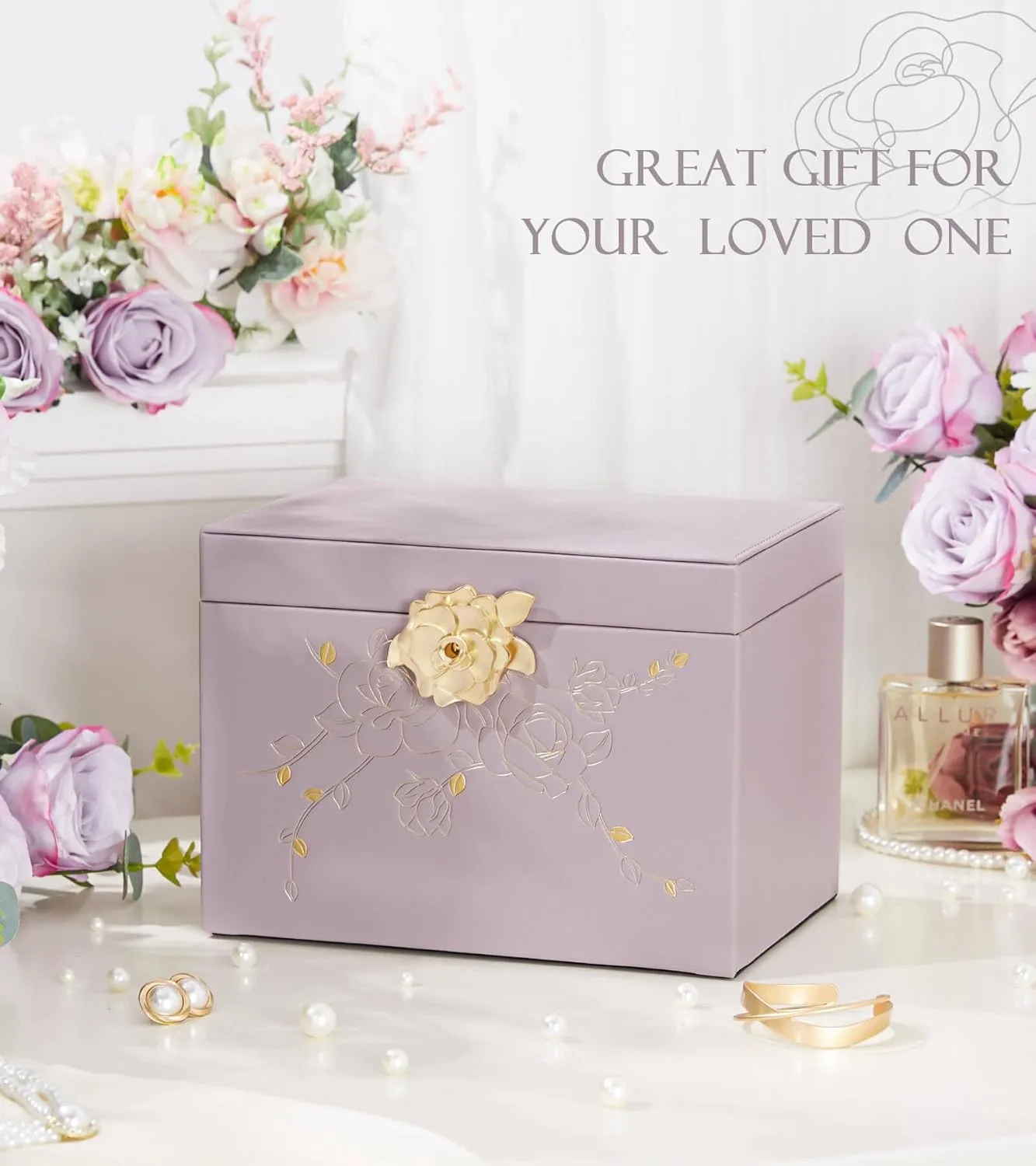 Jewelry Box with Lock for Girls: Jewelry Organizer for Dresser - 3-Drawer Earrings Storage Girls Women Gift (Grey Purple)
