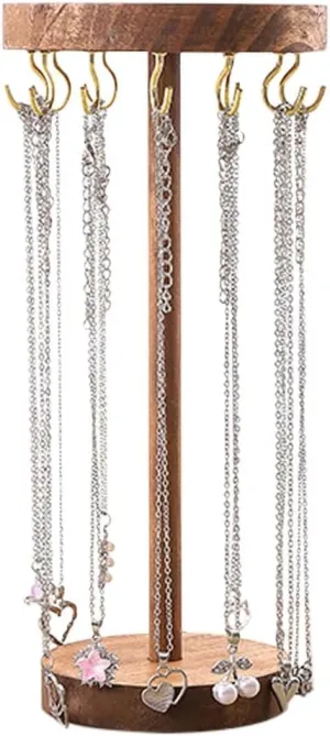Jewelry Holder Stand, 10" Tall Necklace Organizer Rack, Wood Display Storage for Necklaces, Bracelets, Rings, Earrings, Aesthetic Room Dcor for Girls and Women