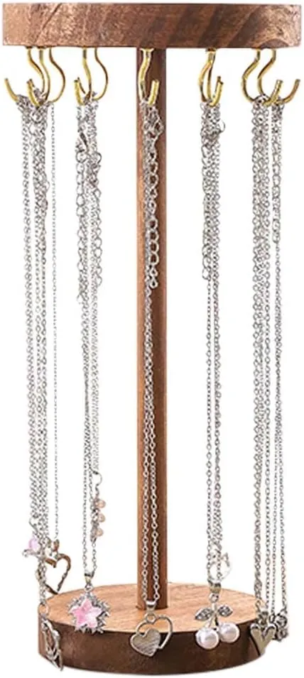Jewelry Holder Stand, 10" Tall Necklace Organizer Rack, Wood Display Storage for Necklaces, Bracelets, Rings, Earrings, Aesthetic Room Dcor for Girls and Women
