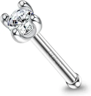 Jewenova Moissanite Nose Studs D Color Nose Ring 2.5mm/0.06CT I Shaped Nose Studs 925 Sterling Silver Nose Studs 18G/1mm Nose Piercing Studs for Women