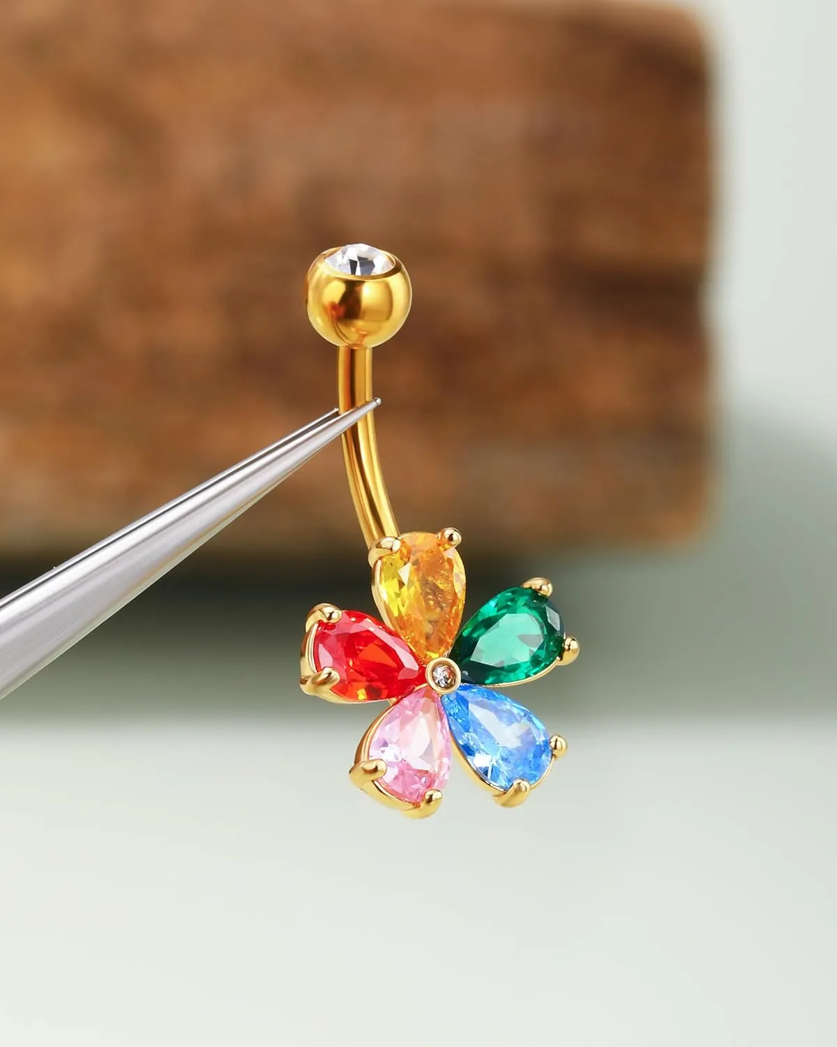 Jewseen 4pcs Surgical Steel Belly Ring 14g Heart Flower Gold Belly Ring for Women & Men