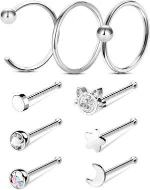 Jewseen 9Pcs Nose Rings Studs 20G Nose Rings Hoop Nose Rings for Women Surgical Steel Nose Piercings Nose Piercing Jewelry Nose Studs Nose Hoop